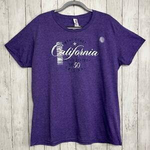 Hudson News Heather Purple California Short Sleeve Crew Neck Graphic T-Shirt 2XL